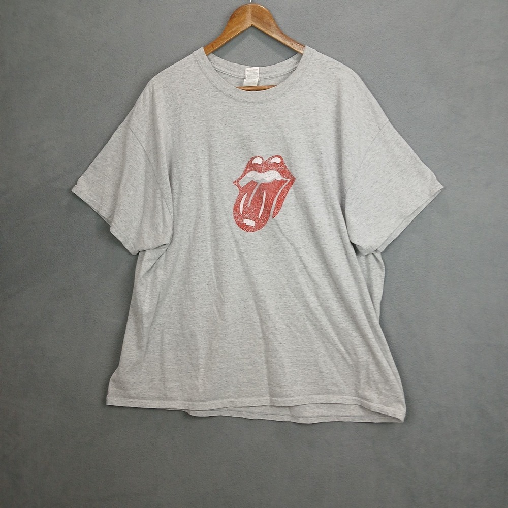 Rolling Stones T Shirt Mens 2XL Heather Gray Gildan Tearaway Lips And Tongue